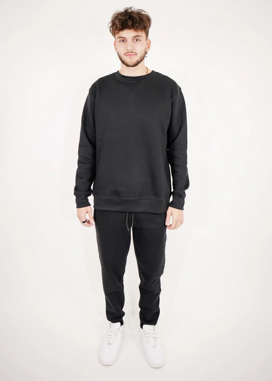 Black Tight Fleece Crew-Neck SweatSuit