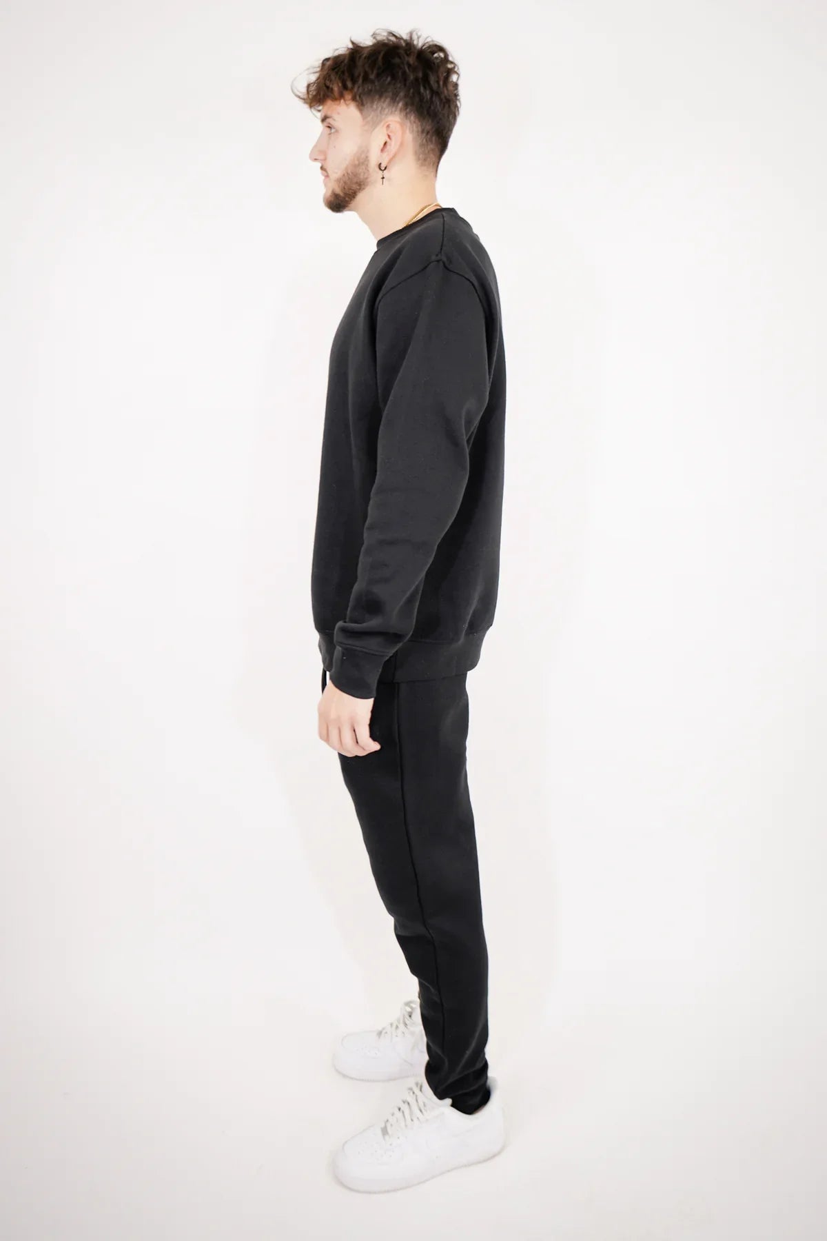 Black Tight Fleece Crew-Neck SweatSuit