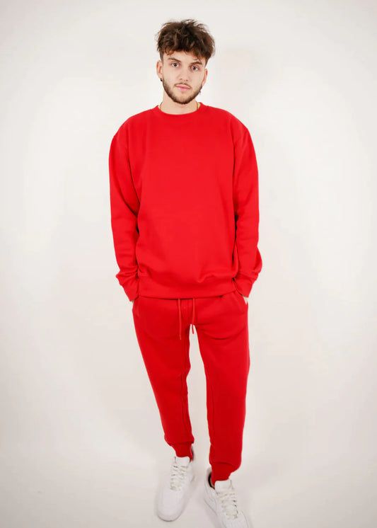 Red Tight Fleece Crew-Neck SweatSuit