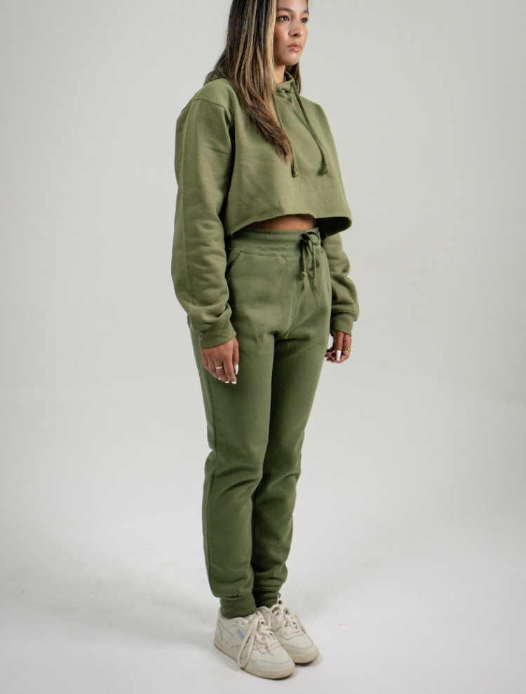 Olive Green Crop Top SweatSuit