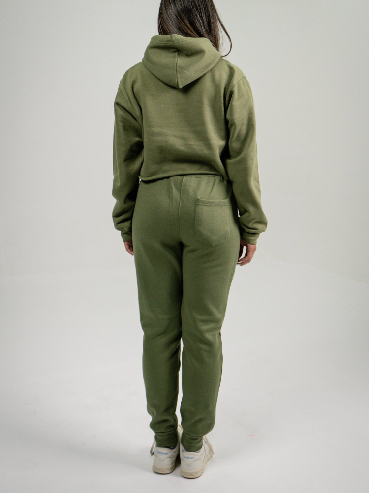 Olive Green Crop Top SweatSuit