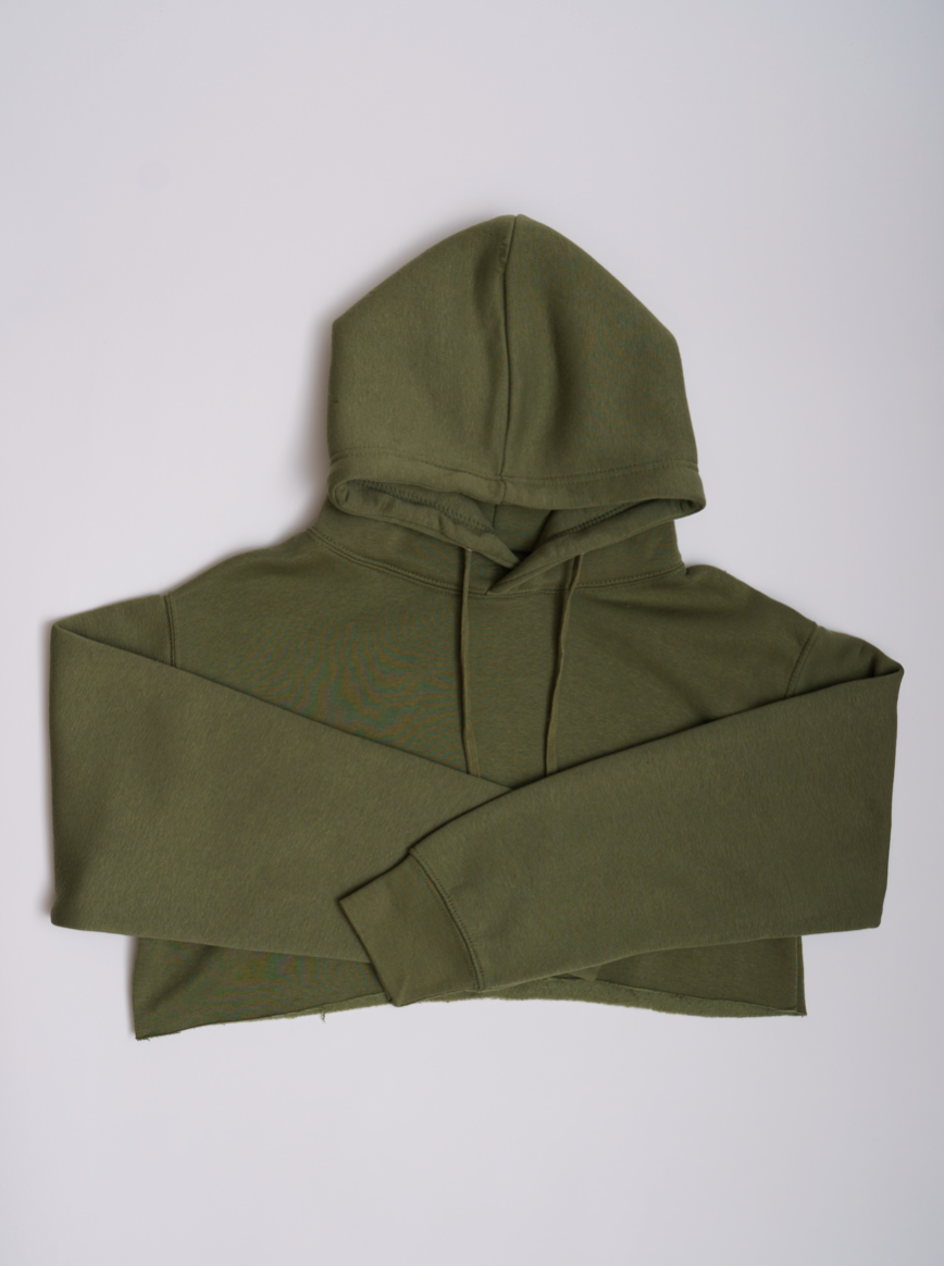 Olive Green Crop Top Fleece Short Set
