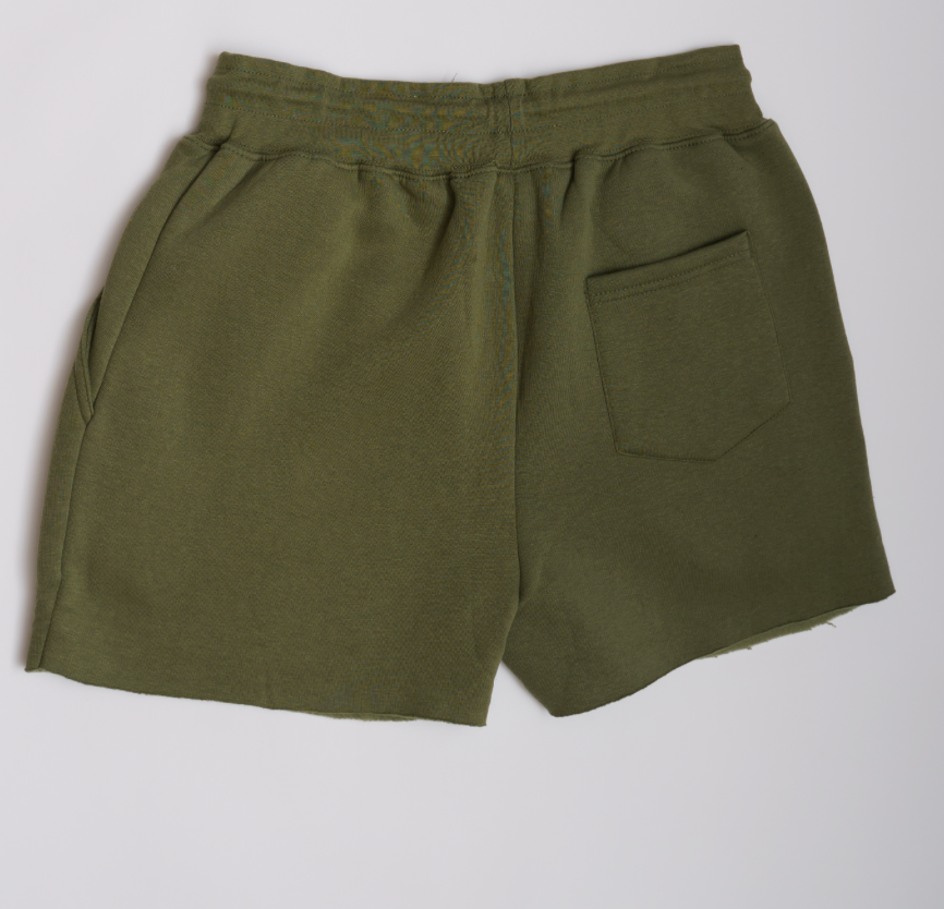Olive Green Crop Top Fleece Short Set