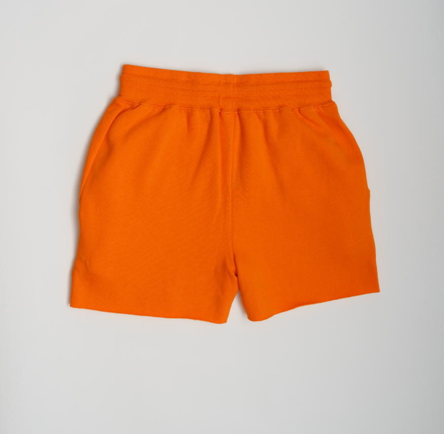 Neon Orange Crop Top Fleece Short Set
