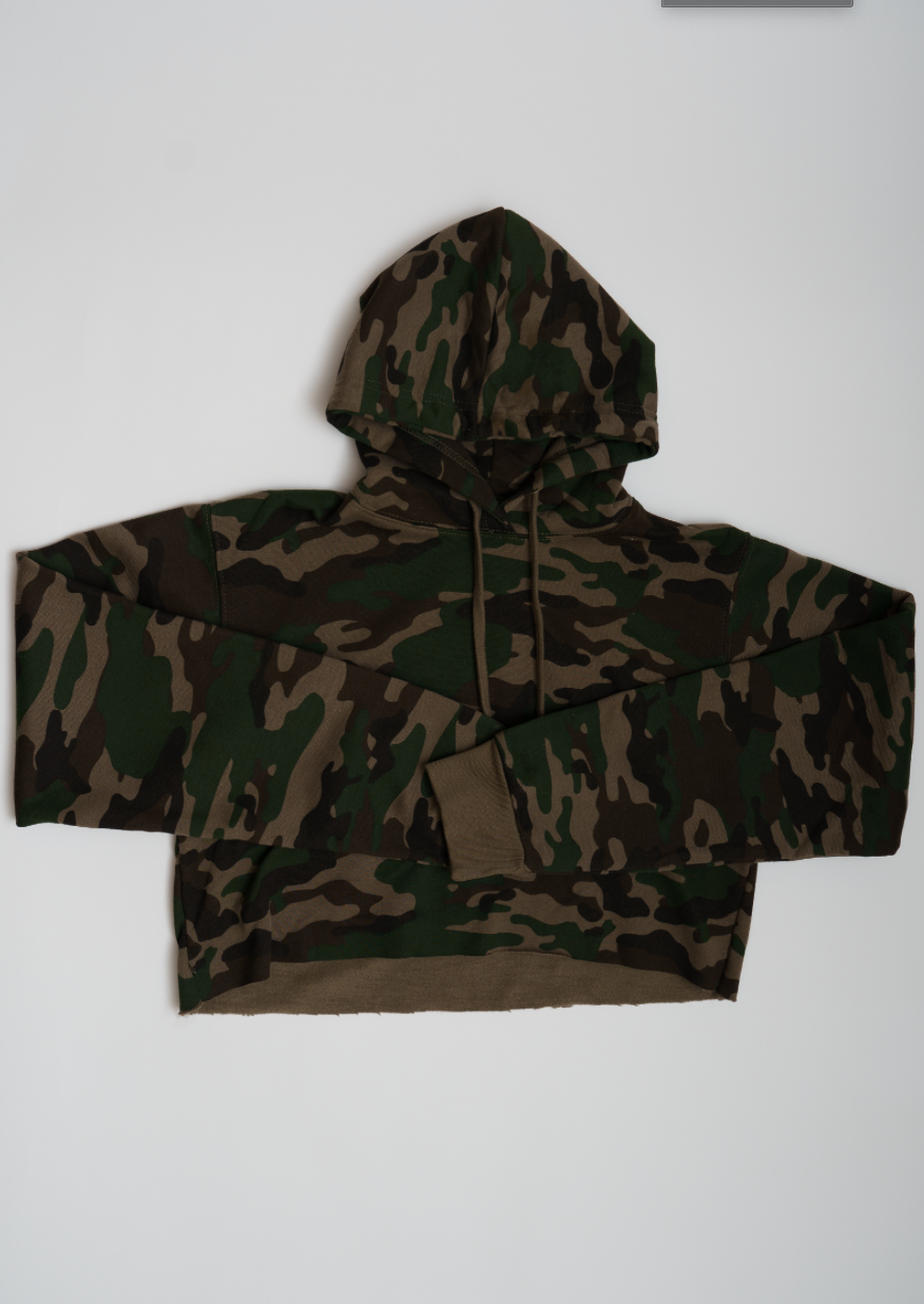 Camo Crop Top Fleece Short Set