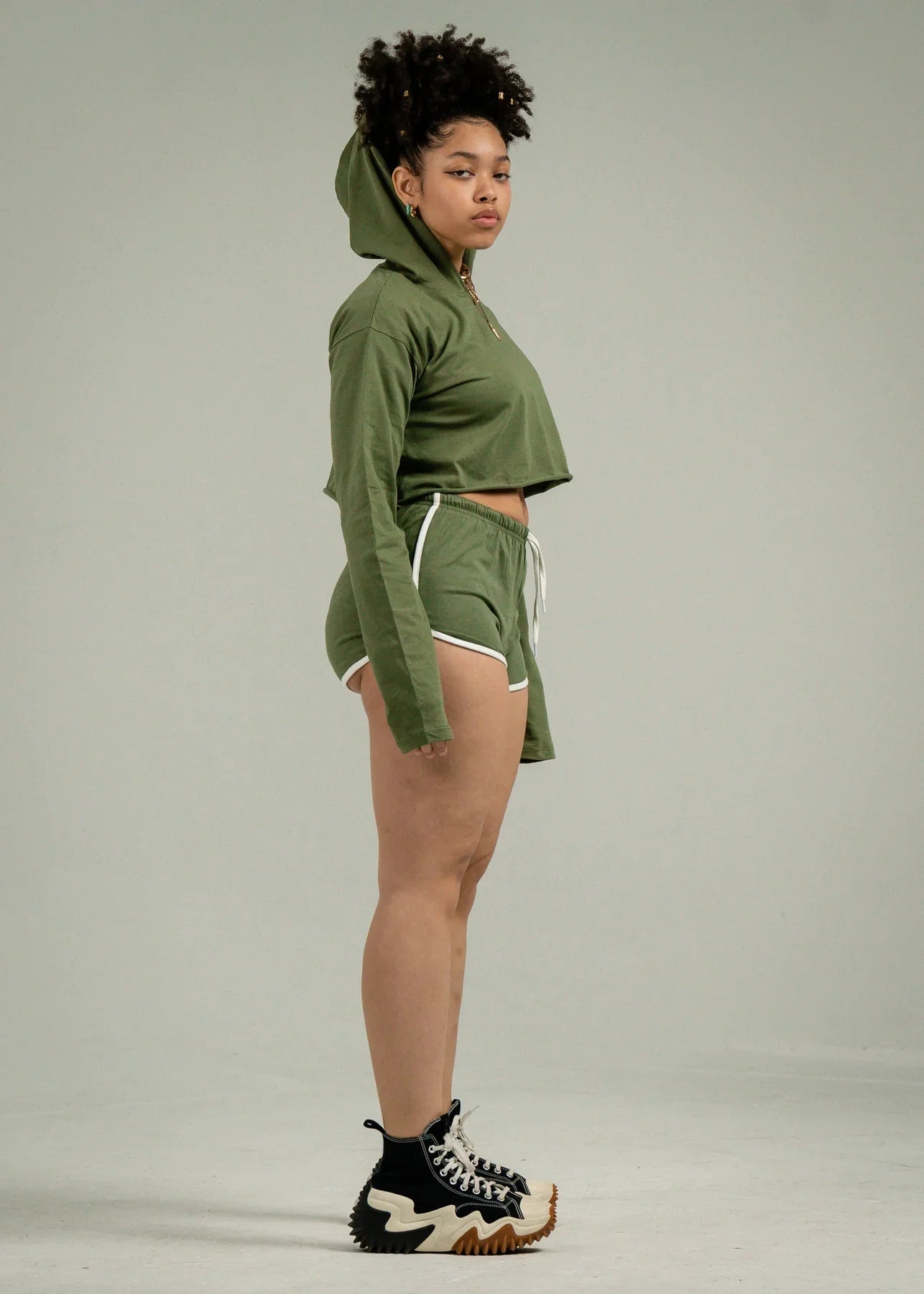 Olive Green Crop-Top Short Set