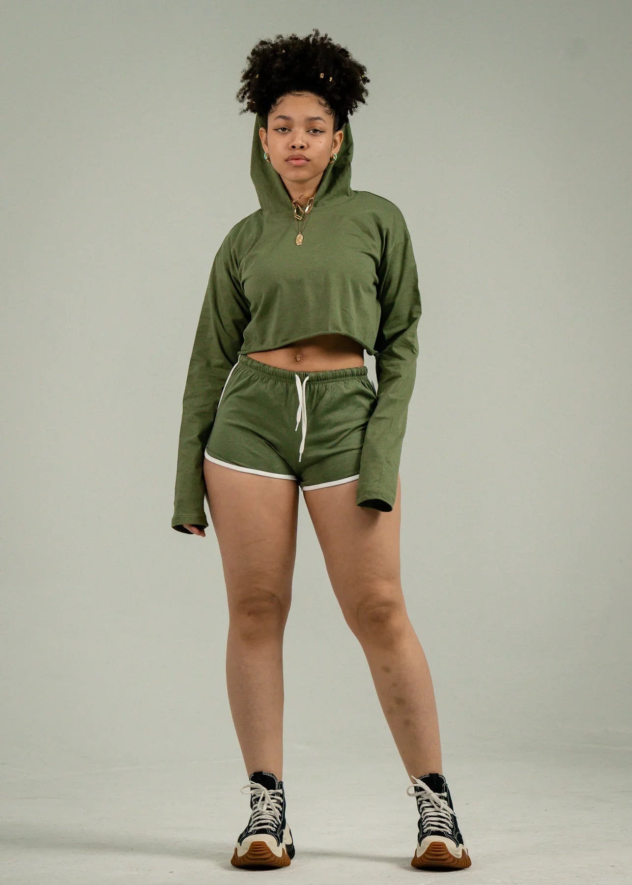 Olive Green Crop-Top Short Set