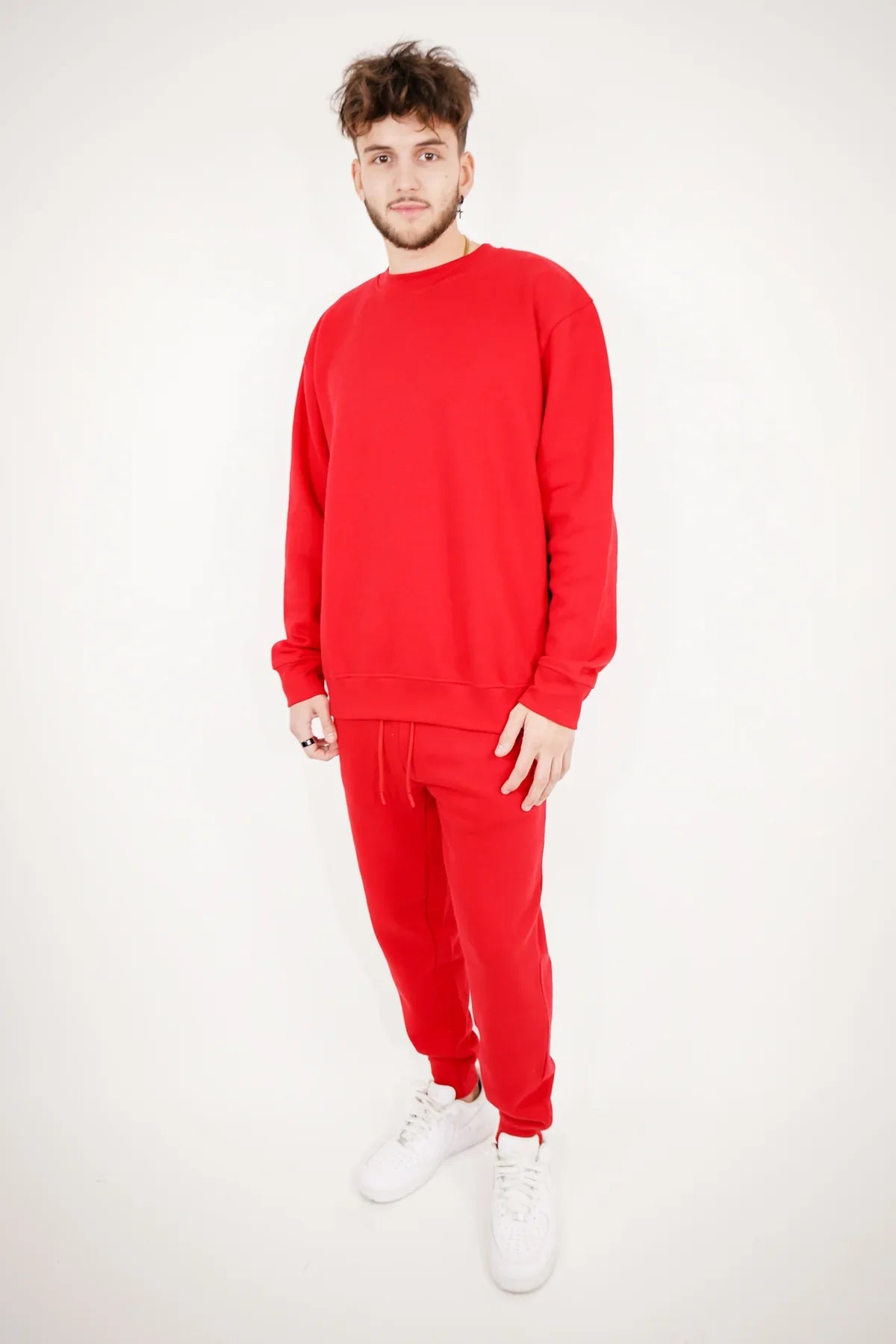 Red Tight Fleece Crew-Neck SweatSuit