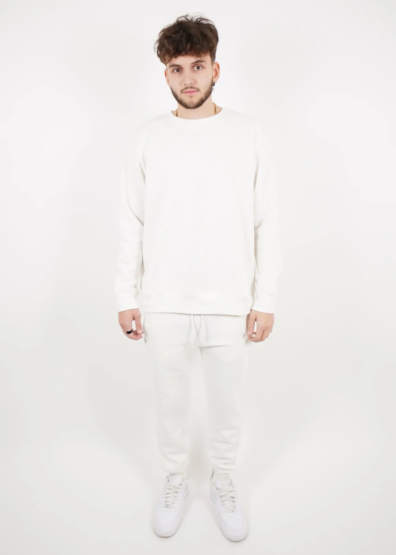 White Tight Fleece Crew-Neck SweatSuit