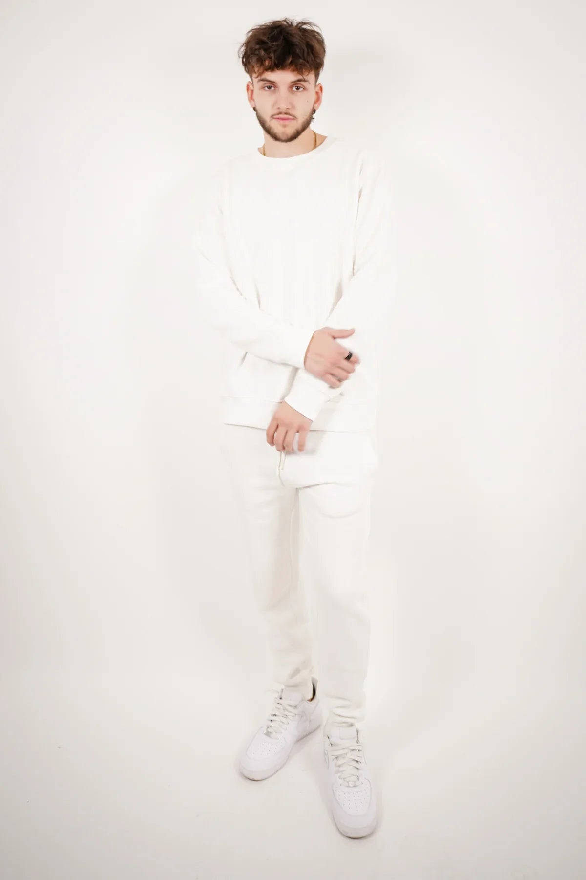 White Tight Fleece Crew-Neck SweatSuit