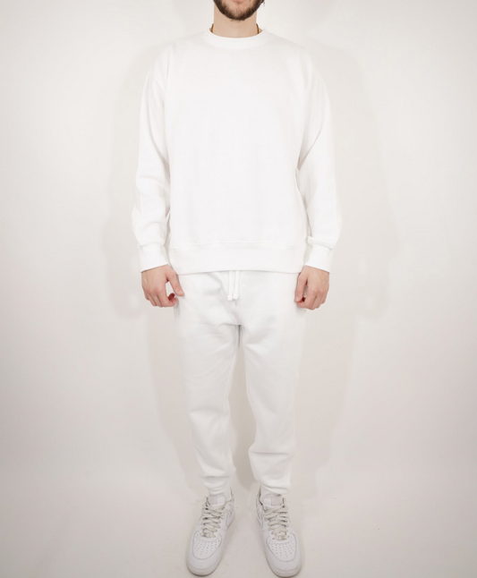 White Blend Fleece Crew-Neck SweatSuit